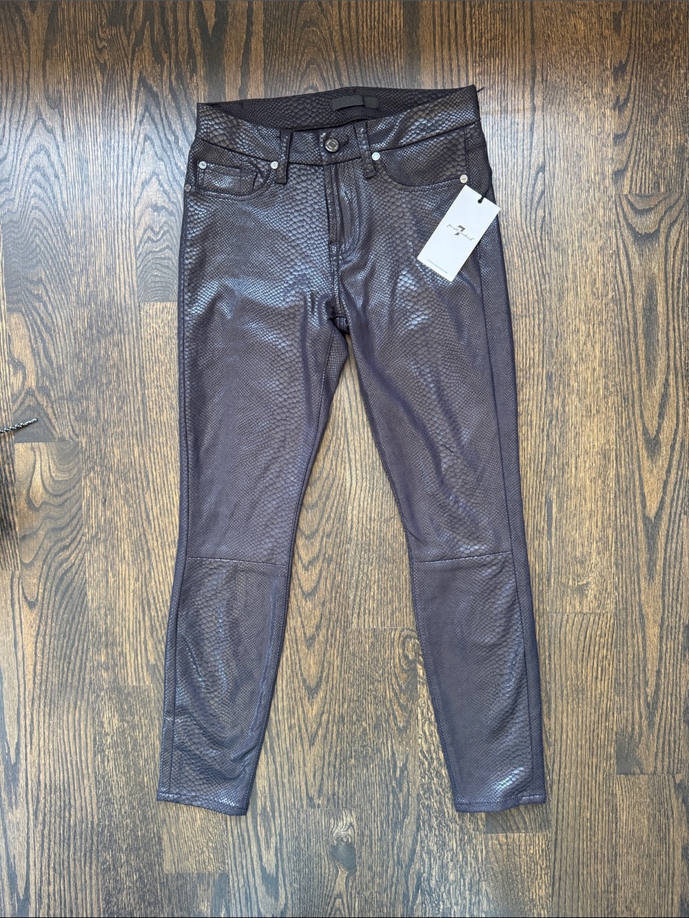 7 For All Mankind Black Metallic Snake Print Ankle Pants - NWT